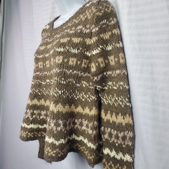 Free People Through the Storm Fair Isle Knit Sweater Sz S Acrylic Blend Taupe - Picture 4 of 15